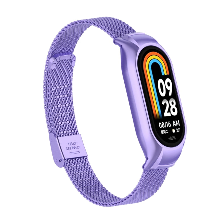 For Xiaomi Mi Band 8 Integrated Metal Case + Steel Mesh Buckle Watch Band(Hyun Purple) - Smart Wear by PMC Jewellery | Online Shopping South Africa | PMC Jewellery