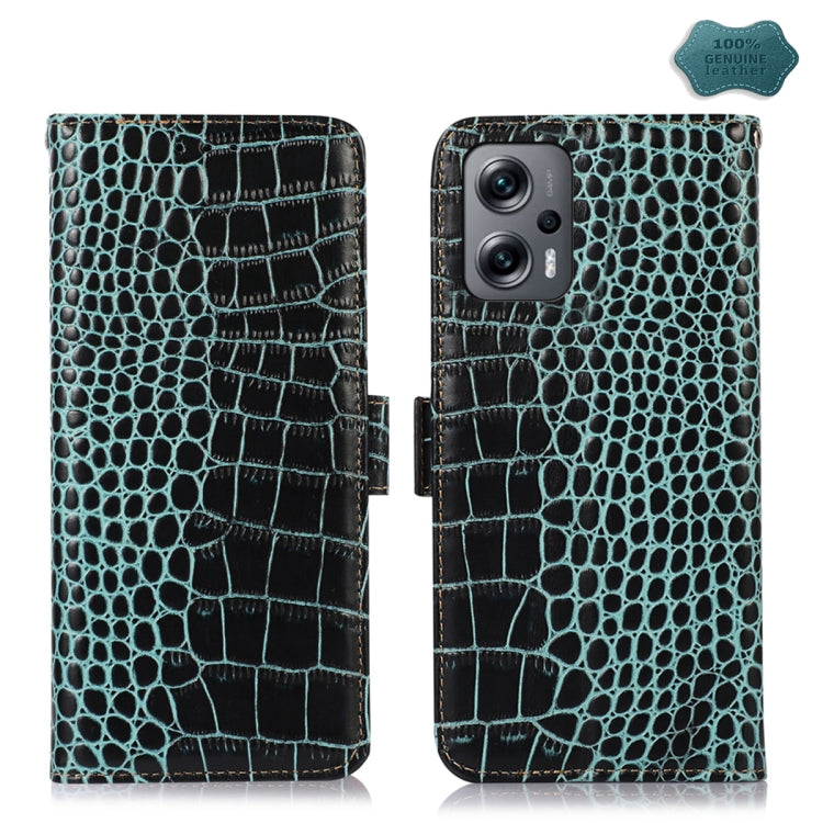 For Xiaomi Redmi Note 12 Turbo Crocodile Top Layer Cowhide Leather Phone Case(Green) - Xiaomi Cases by PMC Jewellery | Online Shopping South Africa | PMC Jewellery