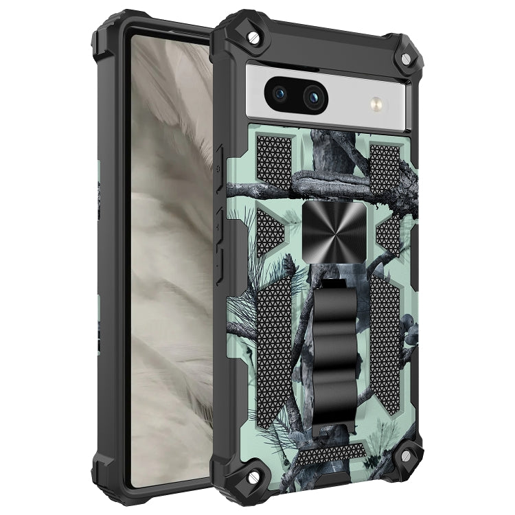 For Google Pixel 7a Camouflage Armor Kickstand TPU + PC Magnetic Phone Case(Mint Green) - Google Cases by PMC Jewellery | Online Shopping South Africa | PMC Jewellery