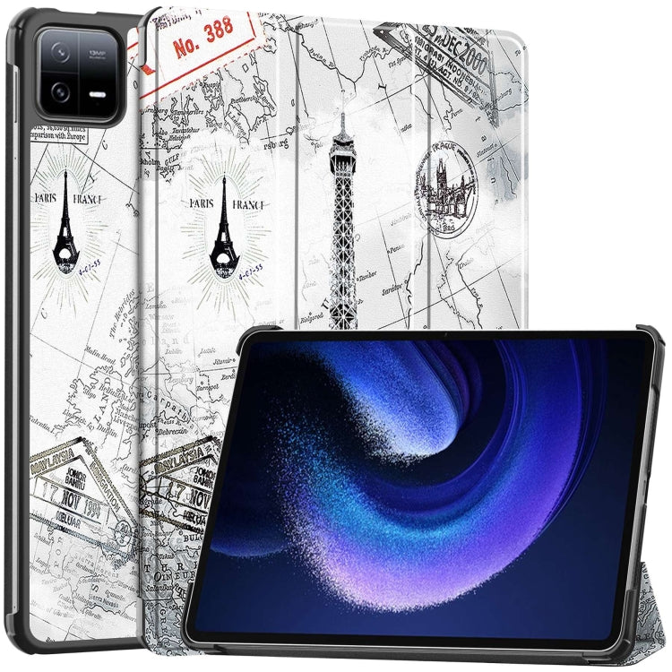 For Xiaomi Pad 6 / 6 Pro Custer Painted 3-Fold Stand Leather Smart Tablet Case(Retro Eiffel Tower) -  by PMC Jewellery | Online Shopping South Africa | PMC Jewellery