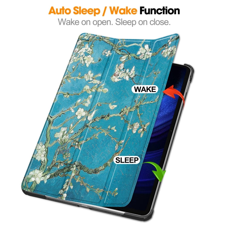 For Xiaomi Pad 6 / 6 Pro Custer Painted 3-Fold Stand Leather Smart Tablet Case(Apricot Blossom) - free shipping - PMC TechLife - Order now!
