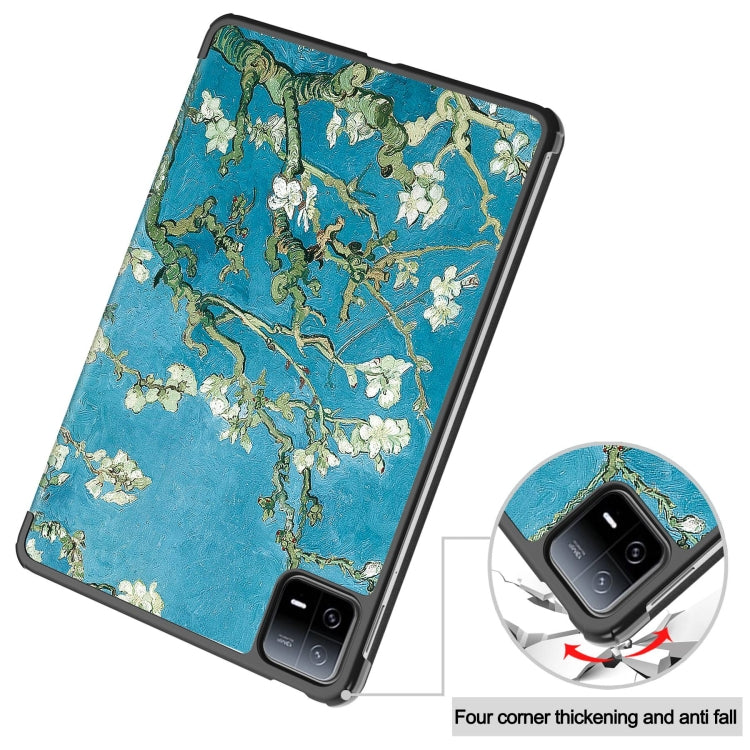 For Xiaomi Pad 6 / 6 Pro Custer Painted 3-Fold Stand Leather Smart Tablet Case(Apricot Blossom) - free shipping - PMC TechLife - Order now!