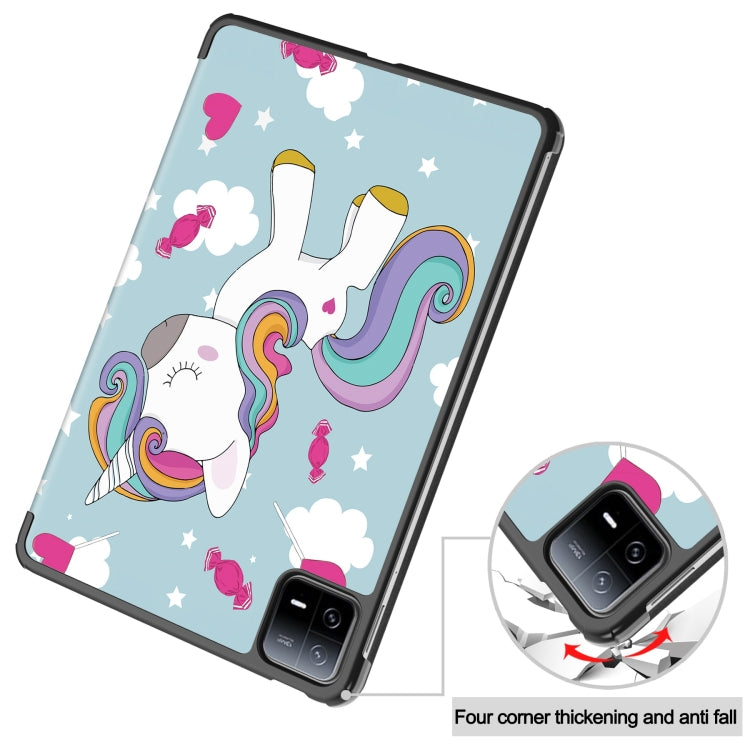 For Xiaomi Pad 6 / 6 Pro Custer Painted 3-Fold Stand Leather Smart Tablet Case(Unicorn) -  by PMC Jewellery | Online Shopping South Africa | PMC Jewellery