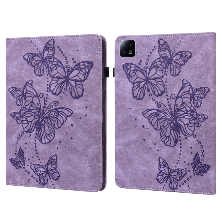 For Xiaomi Pad 6 Embossed Butterfly Pattern Leather Tablet Case(Purple) -  by PMC Jewellery | Online Shopping South Africa | PMC Jewellery