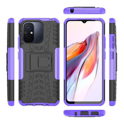 For Xiaomi Redmi 12C Tire Texture TPU + PC Phone Case with Holder(Purple) - Xiaomi Cases by PMC Jewellery | Online Shopping South Africa | PMC Jewellery