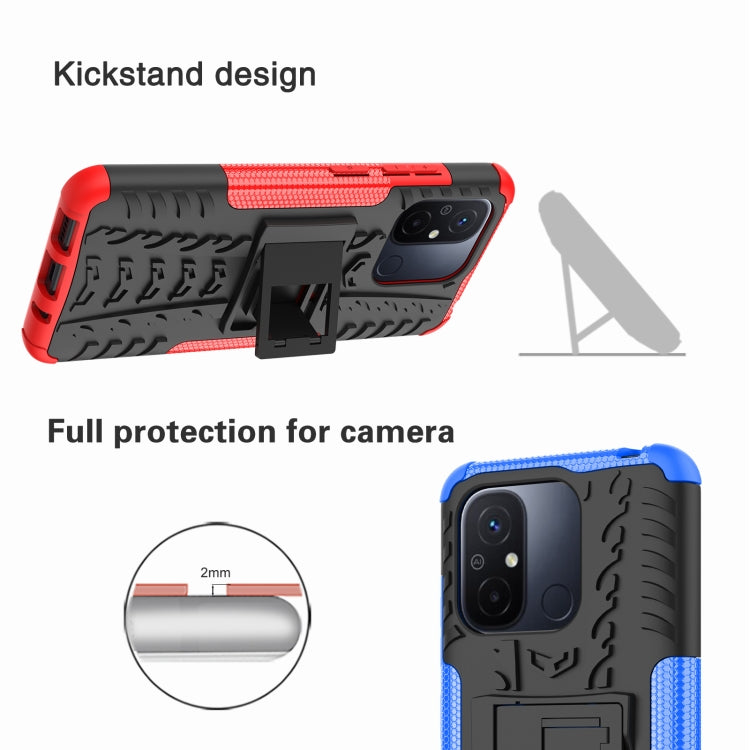 For Xiaomi Redmi 12C Tire Texture TPU + PC Phone Case with Holder(Blue) - Xiaomi Cases by PMC Jewellery | Online Shopping South Africa | PMC Jewellery