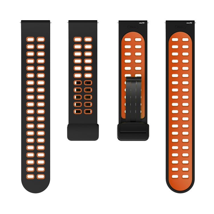 20mm Double-row Hole Folding Black Buckle Two-color Silicone Watch Band(Black Orange) - Smart Wear by PMC TechLife | Online Shopping South Africa | PMC TechLife