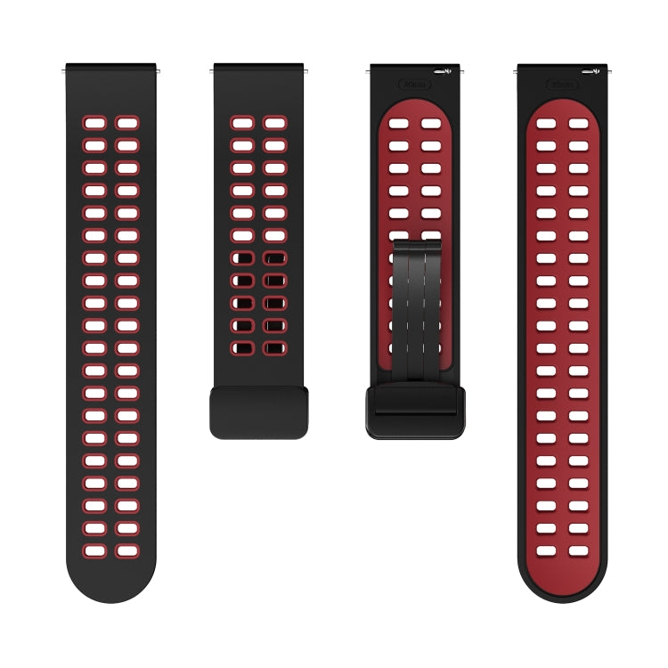 20mm Double-row Hole Folding Black Buckle Two-color Silicone Watch Band(Black Red) - Smart Wear by PMC Jewellery | Online Shopping South Africa | PMC Jewellery