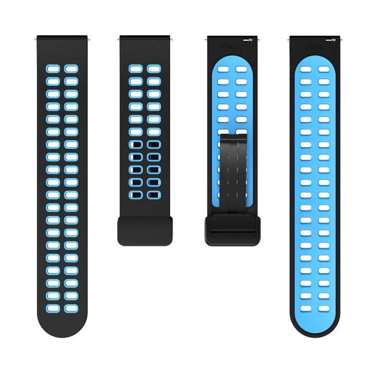 20mm Double-row Hole Folding Black Buckle Two-color Silicone Watch Band(Black Sky Blue) - Smart Wear by PMC Jewellery | Online Shopping South Africa | PMC Jewellery