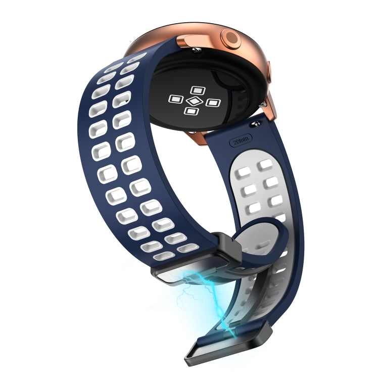 20mm Double-row Hole Folding Black Buckle Two-color Silicone Watch Band(Midnight Blue White) - Smart Wear by PMC TechLife | Online Shopping South Africa | PMC TechLife