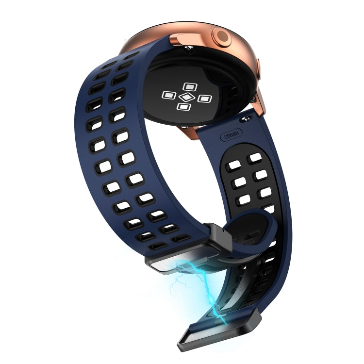 20mm Double-row Hole Folding Black Buckle Two-color Silicone Watch Band(Midnight Blue Black) - Smart Wear by PMC TechLife | Online Shopping South Africa | PMC TechLife