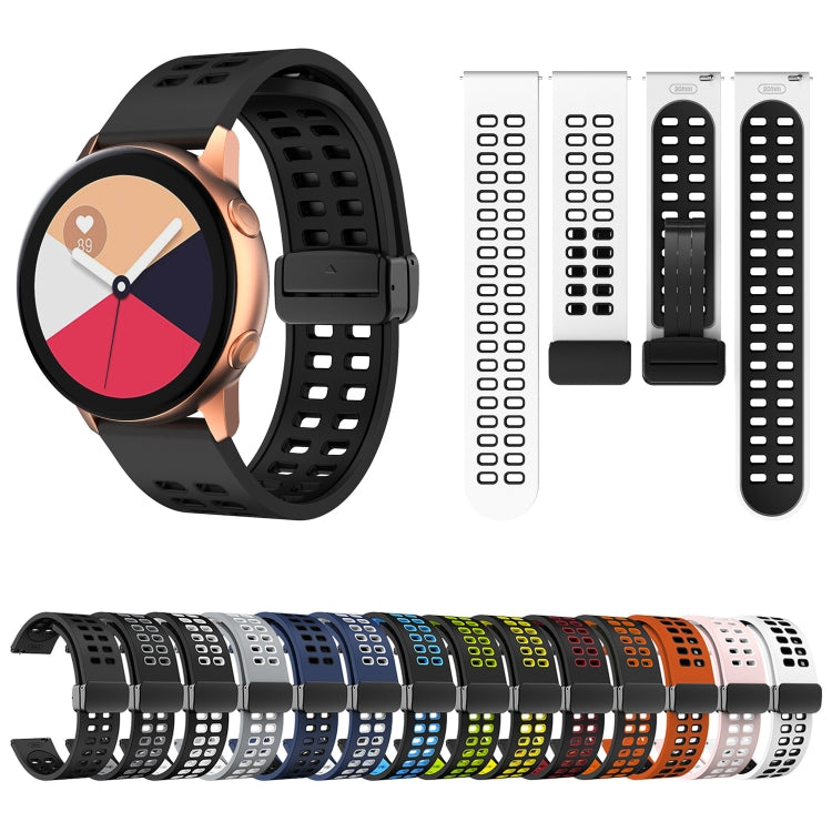 22mm Double-row Hole Folding Black Buckle Two-color Silicone Watch Band(Black Red) - Smart Wear by PMC TechLife | Online Shopping South Africa | PMC TechLife