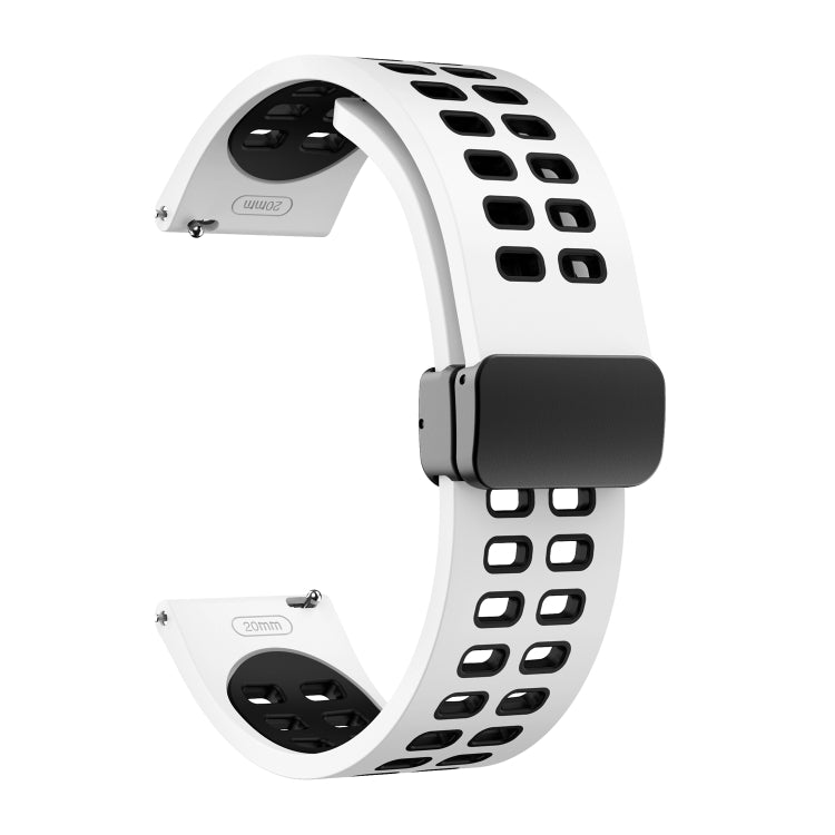 22mm Double-row Hole Folding Black Buckle Two-color Silicone Watch Band(White Black) - Smart Wear by PMC Jewellery | Online Shopping South Africa | PMC Jewellery