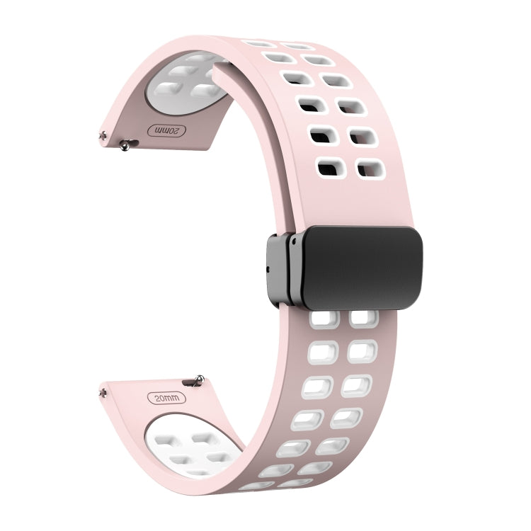 22mm Double-row Hole Folding Black Buckle Two-color Silicone Watch Band(Pink White) - Smart Wear by PMC Jewellery | Online Shopping South Africa | PMC Jewellery