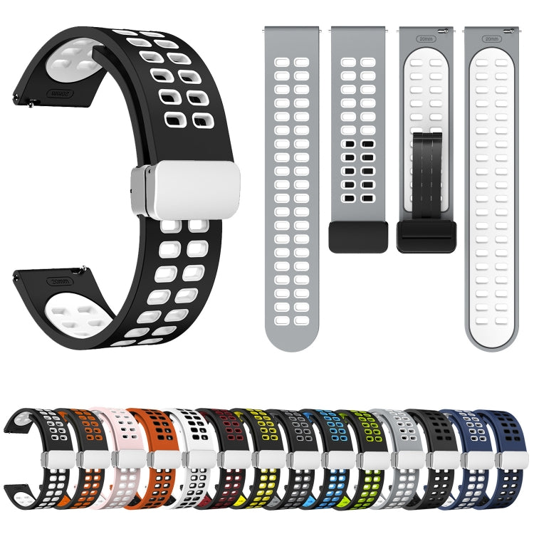 20mm Double-row Hole Folding Silver Buckle Two-color Silicone Watch Band(White Black) - Smart Wear by PMC Jewellery | Online Shopping South Africa | PMC Jewellery
