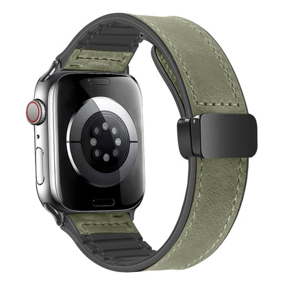 Magnetic Folding Silicone Leather Watch Band For Apple Watch Series 8&7 41mm / SE 2&6&SE&5&4 40mm / 3&2&1 38mm (Army Green) - Watch Bands by PMC Jewellery | Online Shopping South Africa | PMC Jewellery