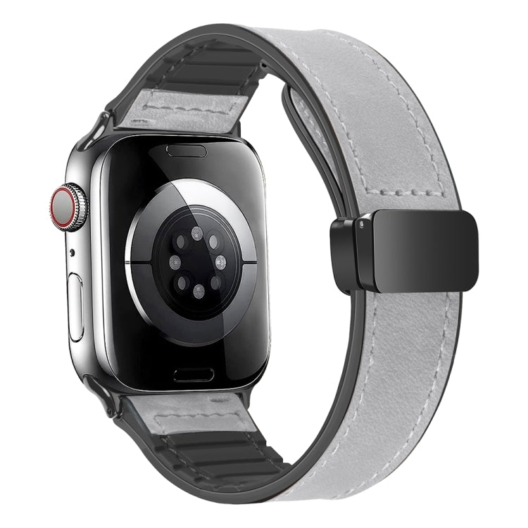 Magnetic Folding Silicone Leather Watch Band For Apple Watch Series 8&7 41mm / SE 2&6&SE&5&4 40mm / 3&2&1 38mm (Grey) - Watch Bands by PMC Jewellery | Online Shopping South Africa | PMC Jewellery