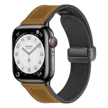 Magnetic Folding Silicone Leather Watch Band For Apple Watch Series 8&7 41mm / SE 2&6&SE&5&4 40mm / 3&2&1 38mm (Light Brown) - Watch Bands by PMC Jewellery | Online Shopping South Africa | PMC Jewellery