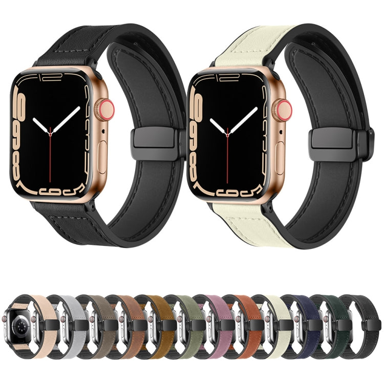 Magnetic Folding Silicone Leather Watch Band For Apple Watch Series 8&7 41mm / SE 2&6&SE&5&4 40mm / 3&2&1 38mm (Grey) - Watch Bands by PMC Jewellery | Online Shopping South Africa | PMC Jewellery