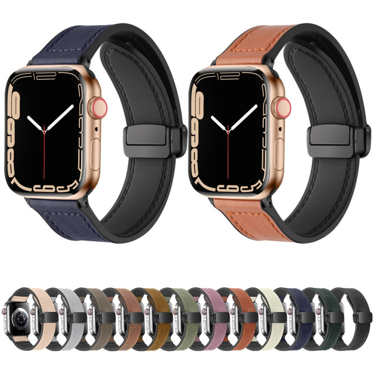 Magnetic Folding Silicone Leather Watch Band For Apple Watch Ultra 49mm / Series 8&7 45mm / SE 2&6&SE&5&4 44mm / 3&2&1 42mm (Apricot) - Watch Bands by PMC Jewellery | Online Shopping South Africa | PMC Jewellery