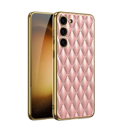 For Samsung Galaxy S23 5G GKK Rhombus Pattern Electroplating Plain PU Phone Case(Pink) - Galaxy S23 5G Cases by GKK | Online Shopping South Africa | PMC Jewellery