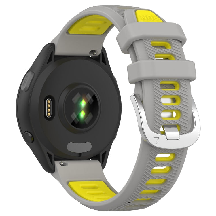 For Garmin Forerunner 265S 18mm Sports Two-Color Steel Buckle Silicone Watch Band(Grey+Yellow) - Smart Wear by PMC Jewellery | Online Shopping South Africa | PMC Jewellery