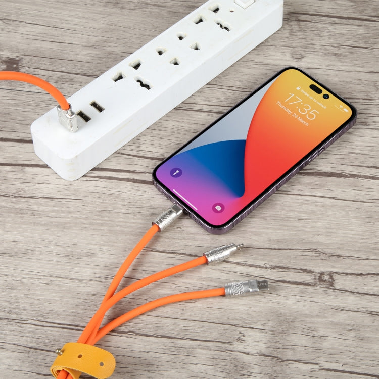 Mech Series 6A 120W 3 in 1 Metal Plug Silicone Fast Charging Data Cable, Length: 1.2m(Orange) - Multifunctional Cable by PMC Jewellery | Online Shopping South Africa | PMC Jewellery