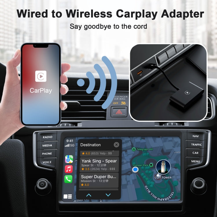 THT-020-2 USB + USB-C / Type-C Wired to Wireless Carplay Adapter for iPhone(Black) - Bluetooth Adapters by PMC Jewellery | Online Shopping South Africa | PMC Jewellery | Buy Now Pay Later Mobicred