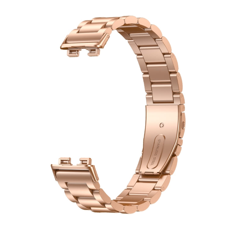 For Huawei Band 8 16mm Three Strains Metal Replacement Watch Band(Rose Gold) - Watch Bands by PMC Jewellery | Online Shopping South Africa | PMC Jewellery