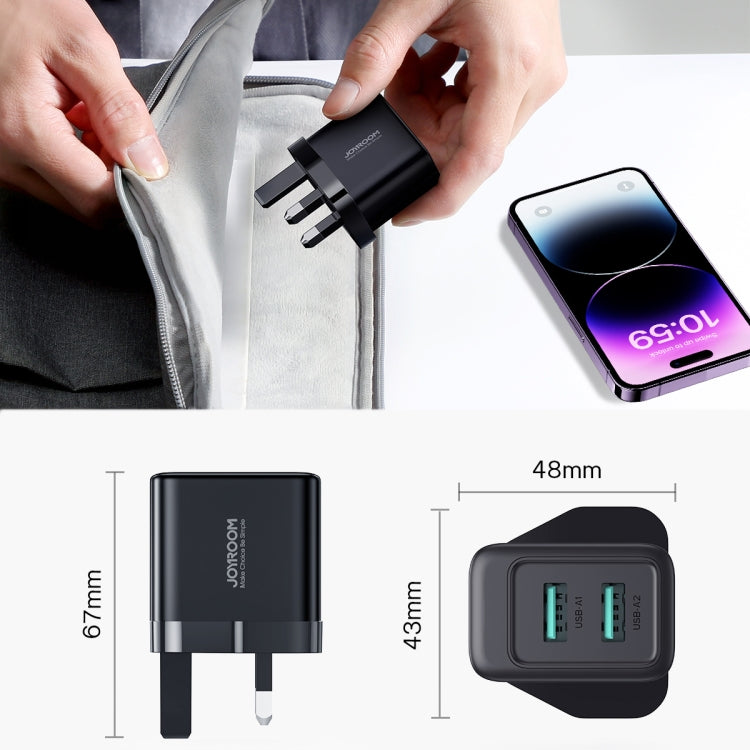 JOYROOM JR-TCN01 2.4A Dual Ports USB Charger, Plug:UK Plug(Black) - USB Charger by JOYROOM | Online Shopping South Africa | PMC Jewellery