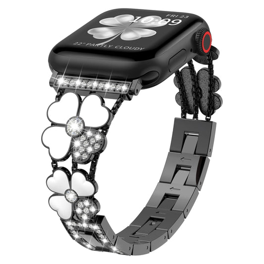 For Apple Watch Ultra 49mm Petal Metal Diamond Watch Band(Black+White) -  by PMC Jewellery | Online Shopping South Africa | PMC Jewellery