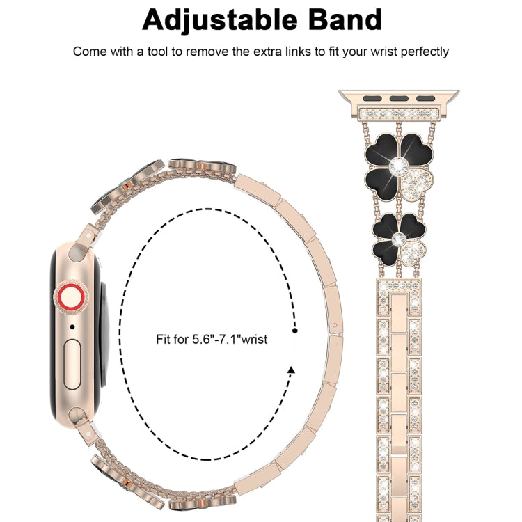 For Apple Watch Ultra 49mm Petal Metal Diamond Watch Band(Rose Gold+Black) -  by PMC Jewellery | Online Shopping South Africa | PMC Jewellery