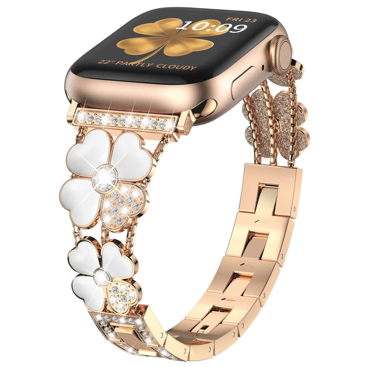 For Apple Watch Ultra 49mm Petal Metal Diamond Watch Band(Rose Gold+White) -  by PMC Jewellery | Online Shopping South Africa | PMC Jewellery