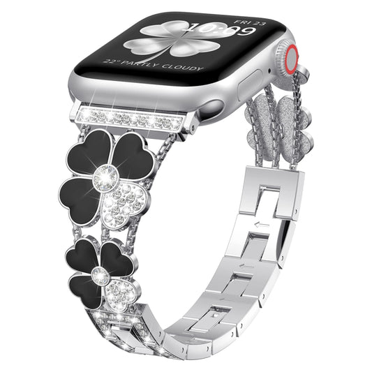 For Apple Watch Ultra 49mm Petal Metal Diamond Watch Band(Sliver+Black) -  by PMC Jewellery | Online Shopping South Africa | PMC Jewellery