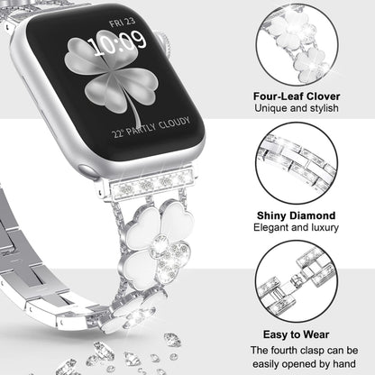 For Apple Watch Ultra 49mm Petal Metal Diamond Watch Band(Sliver+White) -  by PMC Jewellery | Online Shopping South Africa | PMC Jewellery