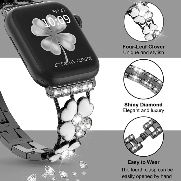 For Apple Watch 8 41mm Petal Metal Diamond Watch Band(Black+White) -  by PMC Jewellery | Online Shopping South Africa | PMC Jewellery