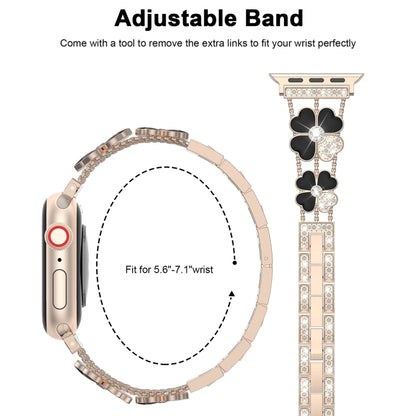 For Apple Watch 8 41mm Petal Metal Diamond Watch Band(Rose Gold+Black) -  by PMC Jewellery | Online Shopping South Africa | PMC Jewellery