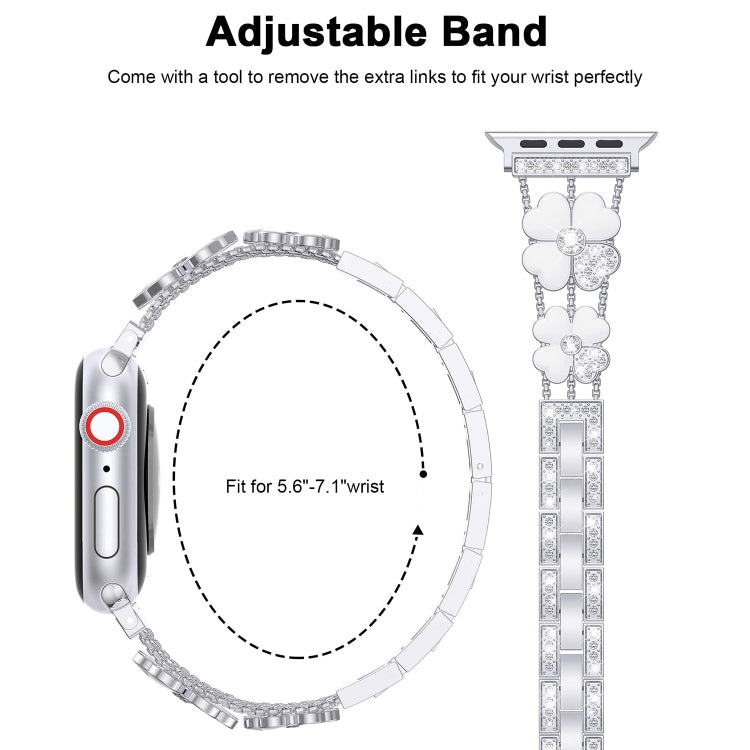 For Apple Watch 8 41mm Petal Metal Diamond Watch Band(Sliver+White) -  by PMC Jewellery | Online Shopping South Africa | PMC Jewellery