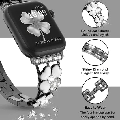 For Apple Watch 8 45mm Petal Metal Diamond Watch Band(Black+White) -  by PMC Jewellery | Online Shopping South Africa | PMC Jewellery