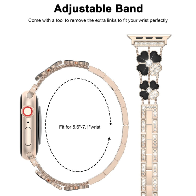 For Apple Watch 7 41mm Petal Metal Diamond Watch Band(Rose Gold+Black) -  by PMC Jewellery | Online Shopping South Africa | PMC Jewellery