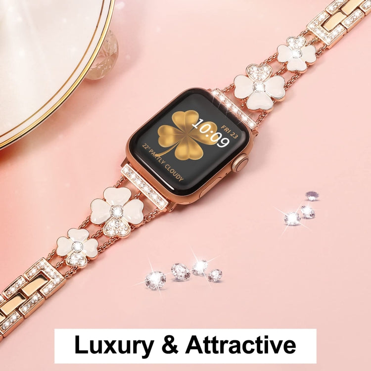 For Apple Watch 7 41mm Petal Metal Diamond Watch Band(Rose Gold+White) - Watch Bands by PMC Jewellery | Online Shopping South Africa | PMC Jewellery