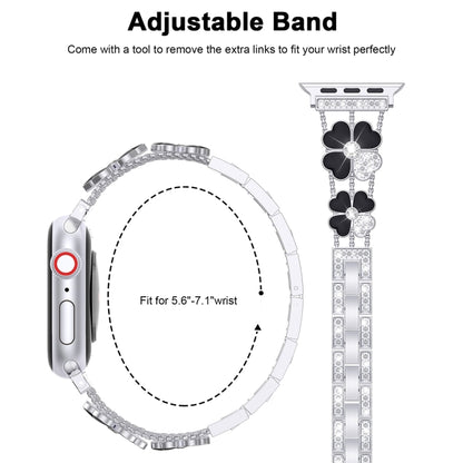 For Apple Watch 7 41mm Petal Metal Diamond Watch Band(Sliver+Black) -  by PMC Jewellery | Online Shopping South Africa | PMC Jewellery