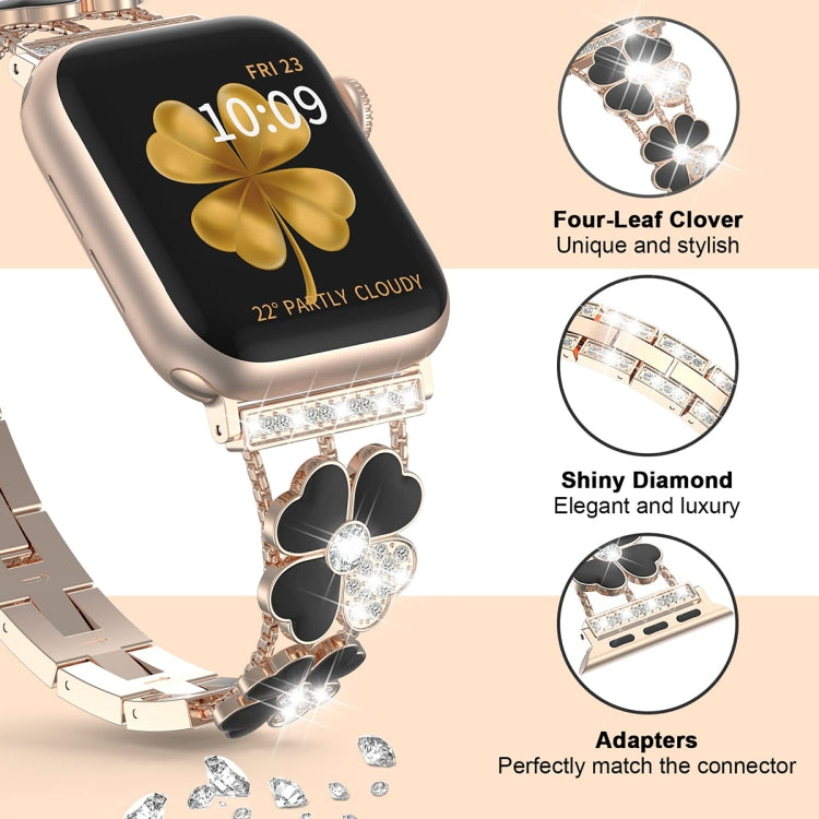 For Apple Watch 7 45mm Petal Metal Diamond Watch Band(Rose Gold+Black) -  by PMC Jewellery | Online Shopping South Africa | PMC Jewellery