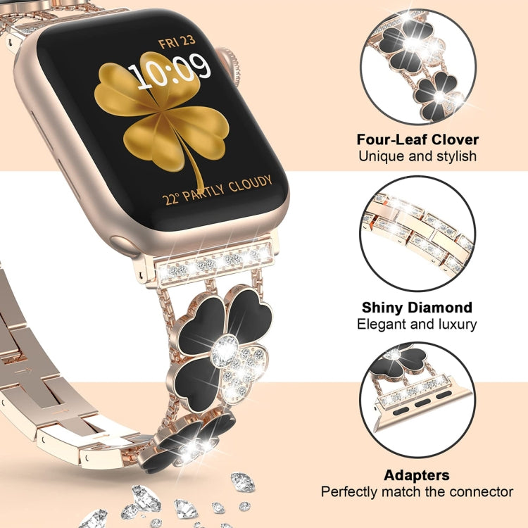 For Apple Watch SE 2022 40mm Petal Metal Diamond Watch Band(Rose Gold+Black) -  by PMC Jewellery | Online Shopping South Africa | PMC Jewellery