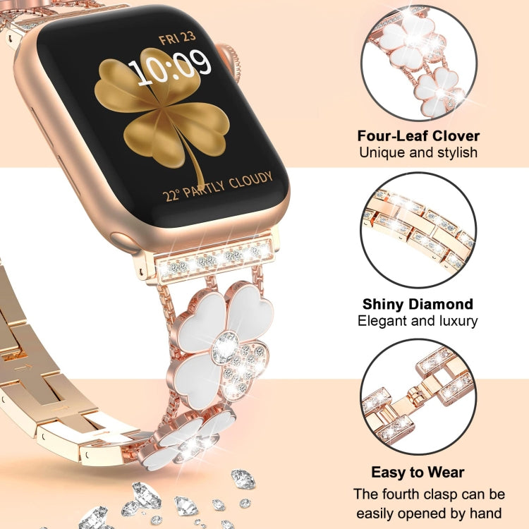 For Apple Watch SE 2022 40mm Petal Metal Diamond Watch Band(Rose Gold+White) -  by PMC Jewellery | Online Shopping South Africa | PMC Jewellery