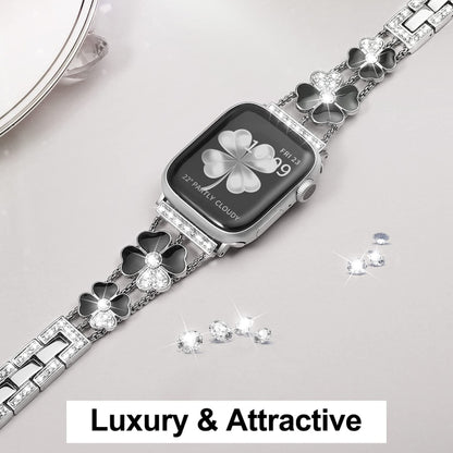 For Apple Watch SE 2022 40mm Petal Metal Diamond Watch Band(Sliver+Black) -  by PMC Jewellery | Online Shopping South Africa | PMC Jewellery