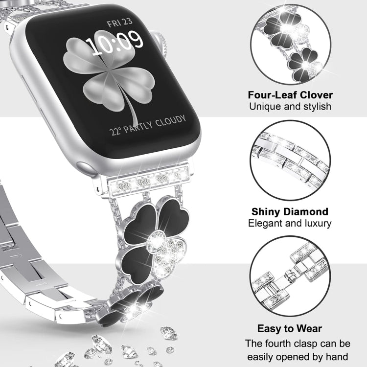 For Apple Watch SE 40mm Petal Metal Diamond Watch Band(Sliver+Black) -  by PMC Jewellery | Online Shopping South Africa | PMC Jewellery