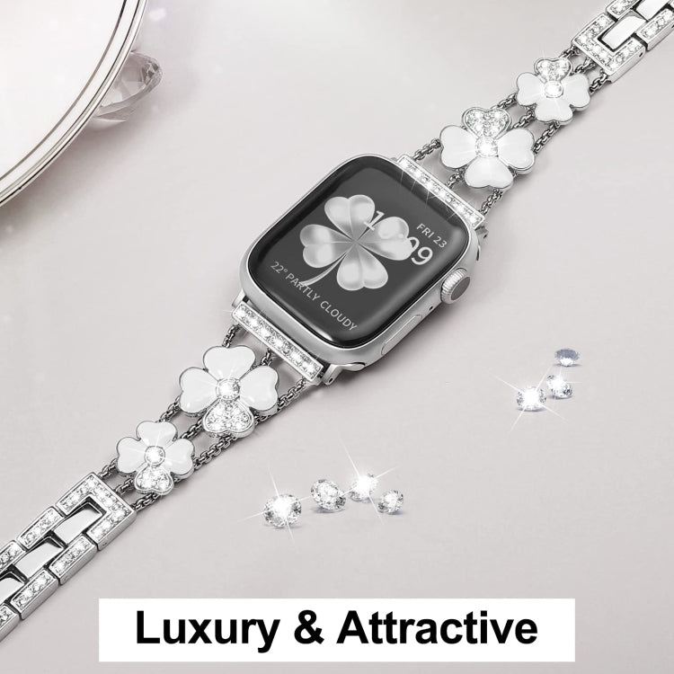 For Apple Watch 6 40mm Petal Metal Diamond Watch Band(Sliver+White) -  by PMC Jewellery | Online Shopping South Africa | PMC Jewellery