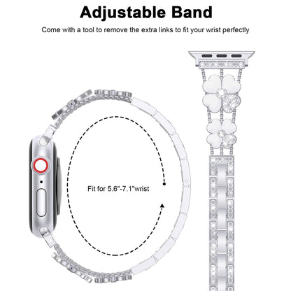 For Apple Watch 4 40mm Petal Metal Diamond Watch Band(Sliver+White) -  by PMC Jewellery | Online Shopping South Africa | PMC Jewellery