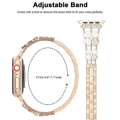 For Apple Watch 3 42mm Petal Metal Diamond Watch Band(Rose Gold+White) -  by PMC Jewellery | Online Shopping South Africa | PMC Jewellery